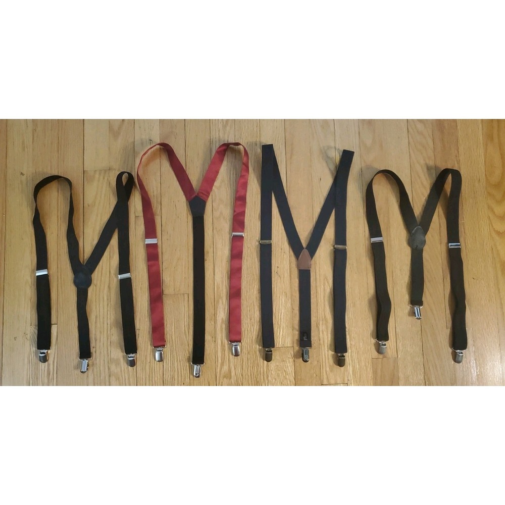 Clip Suspenders Lot Of 4 Faux‎ Leather 2 Black Red Navy